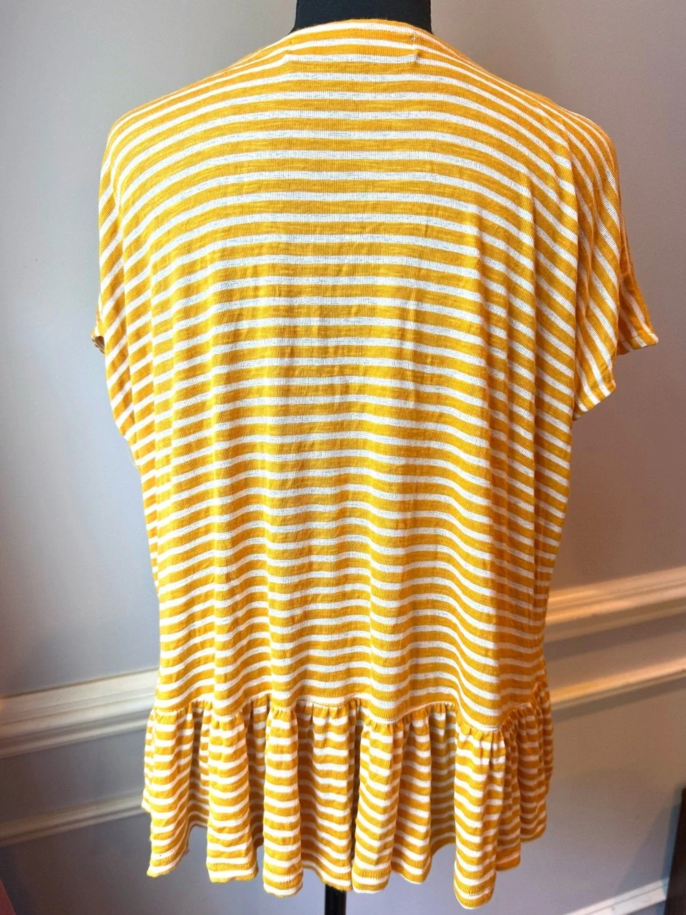 FP Beach Yellow White Striped Peplum Tee Top Oversized Boho XS - Picture 2 of 8